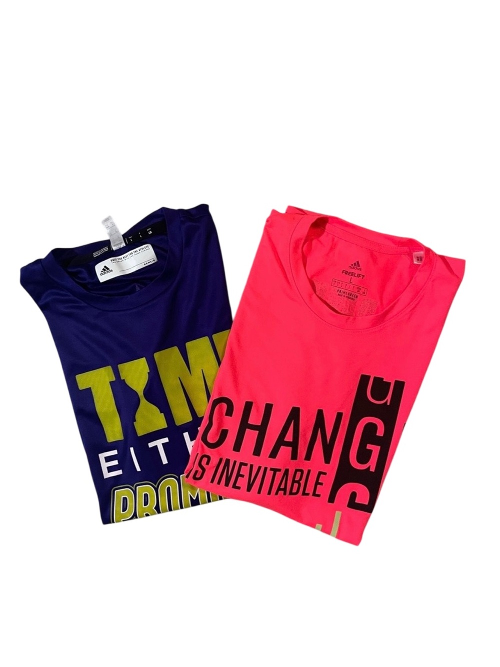 Adidas Mens L Graphic Motivational Gym T Shirts Lot Of 2 Purple Neon Pink - Picture 13 of 13